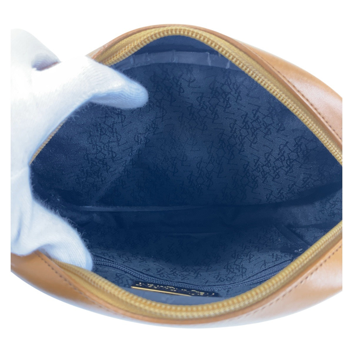 16076
YVES SAINT LAURENT イヴ サンローラン ヴィンテージ YSL ブラック キャメル ゴールド金具 PVC / レザー ショルダーバッグ ポシェット  レディース A33