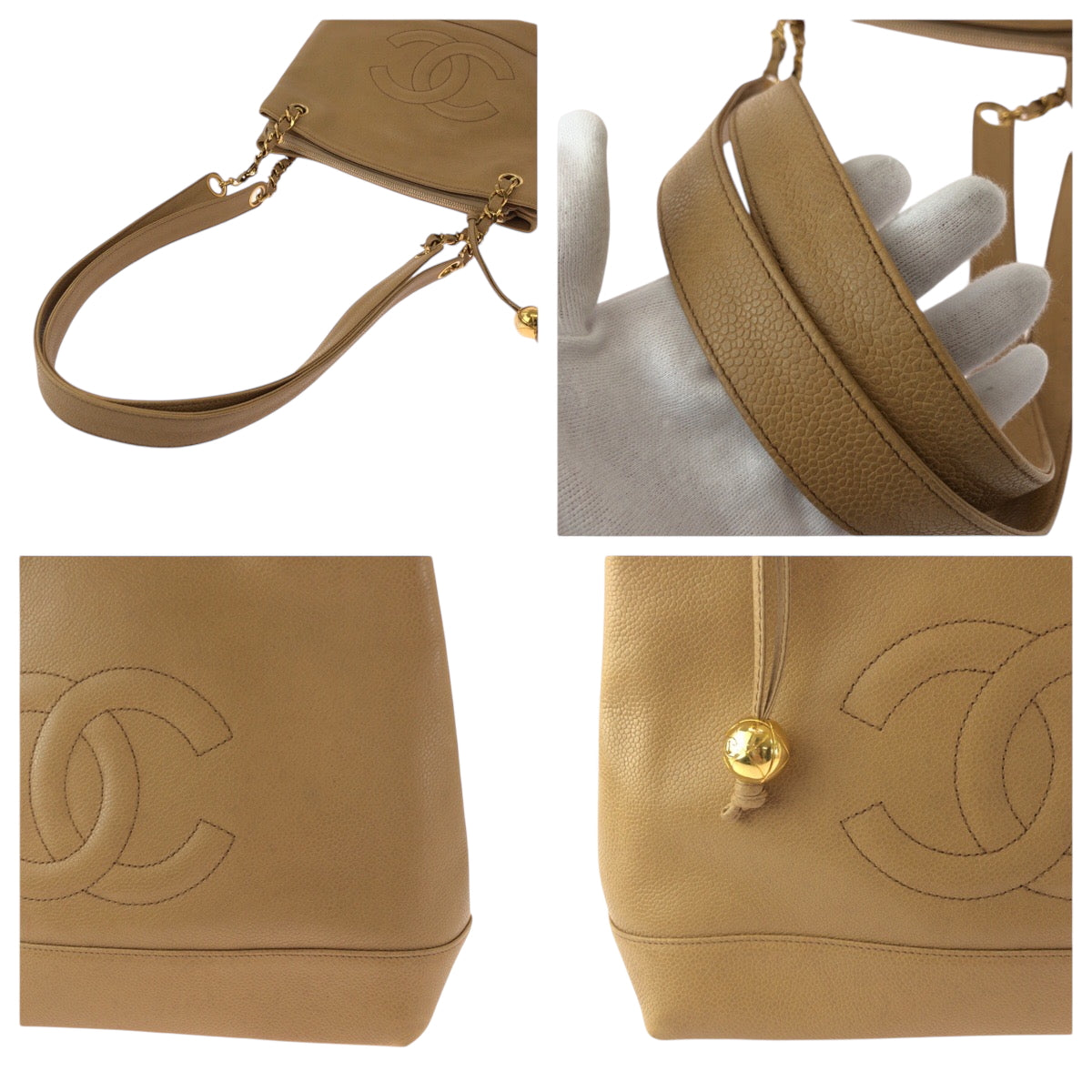 16080
CHANEL シャネル ヴィンテージ ココマーク ライトブラウン ゴールド金具 キャビアスキン チェーンショルダーバッグ 肩掛け  レディース AB175
