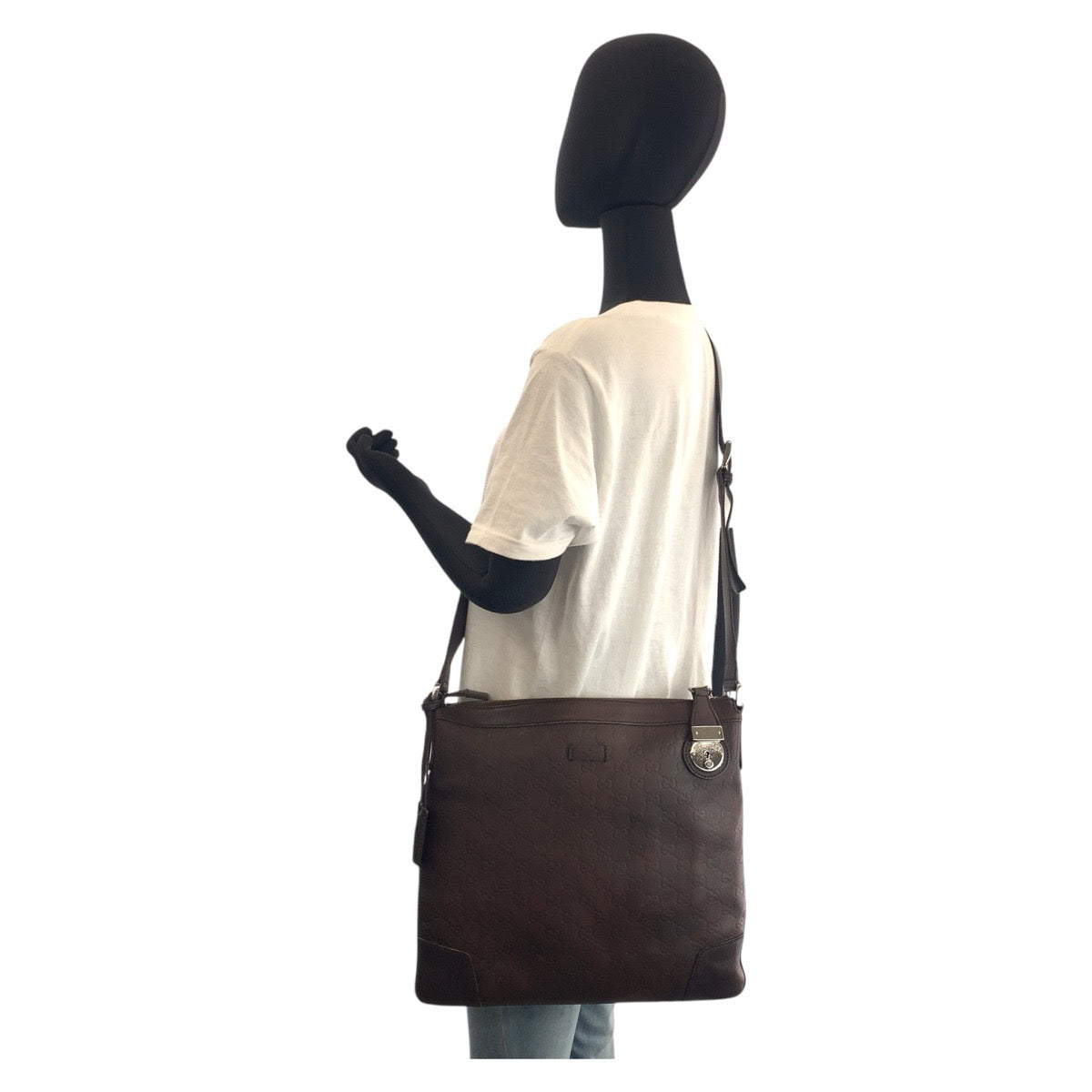 16085
GUCCI グッチ グッチシマ ブラウン シルバー金具 レザー 148476 ショルダーバッグ メッセンジャーバッグ  レディース ABP45