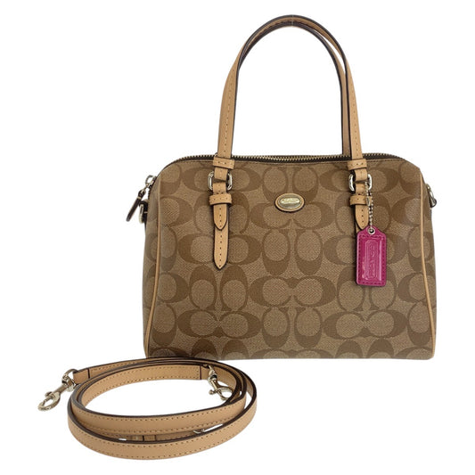16087
COACH コーチ シグネチャー ベージュ シルバー金具 PVC / レザー ハンドバッグ ショルダーバッグ 2way  レディース