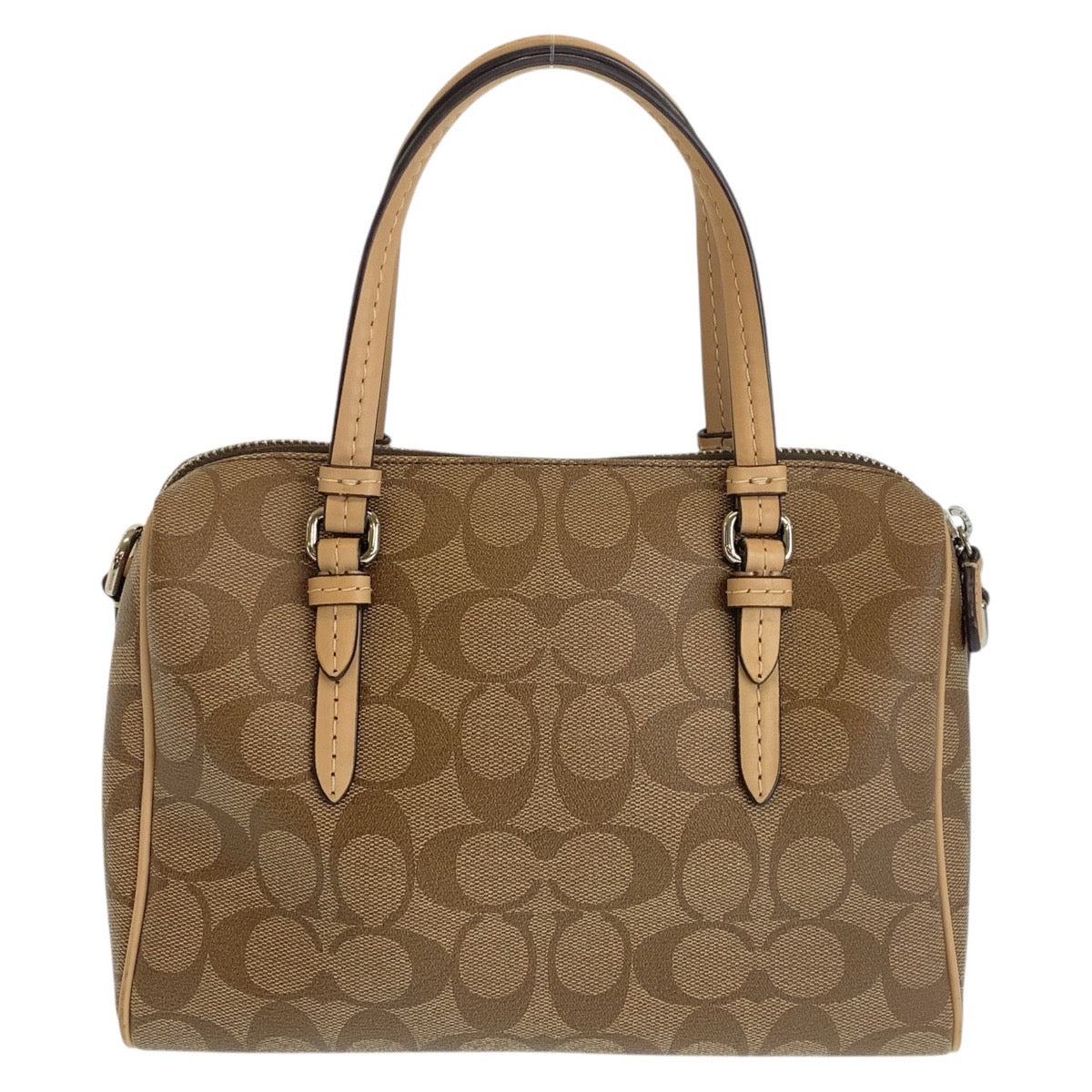 16087
COACH コーチ シグネチャー ベージュ シルバー金具 PVC / レザー ハンドバッグ ショルダーバッグ 2way  レディース