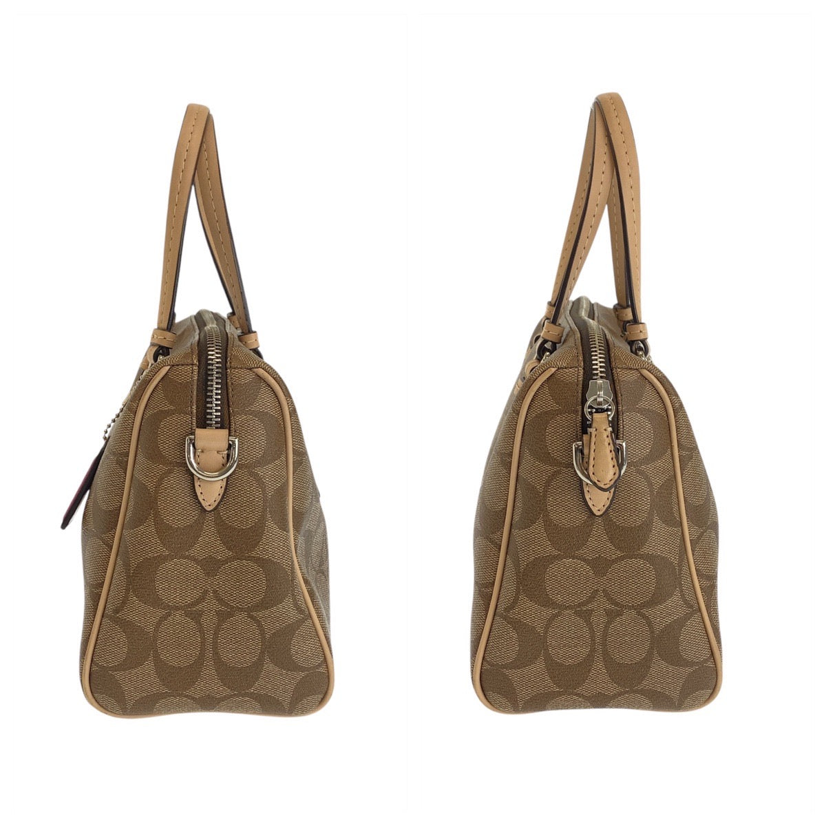 16087
COACH コーチ シグネチャー ベージュ シルバー金具 PVC / レザー ハンドバッグ ショルダーバッグ 2way  レディース