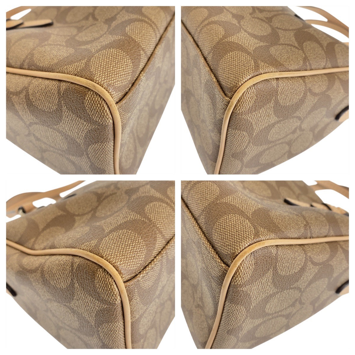 16087
COACH コーチ シグネチャー ベージュ シルバー金具 PVC / レザー ハンドバッグ ショルダーバッグ 2way  レディース