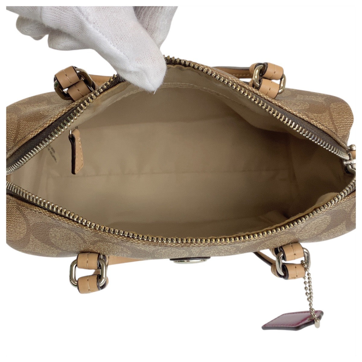 16087
COACH コーチ シグネチャー ベージュ シルバー金具 PVC / レザー ハンドバッグ ショルダーバッグ 2way  レディース