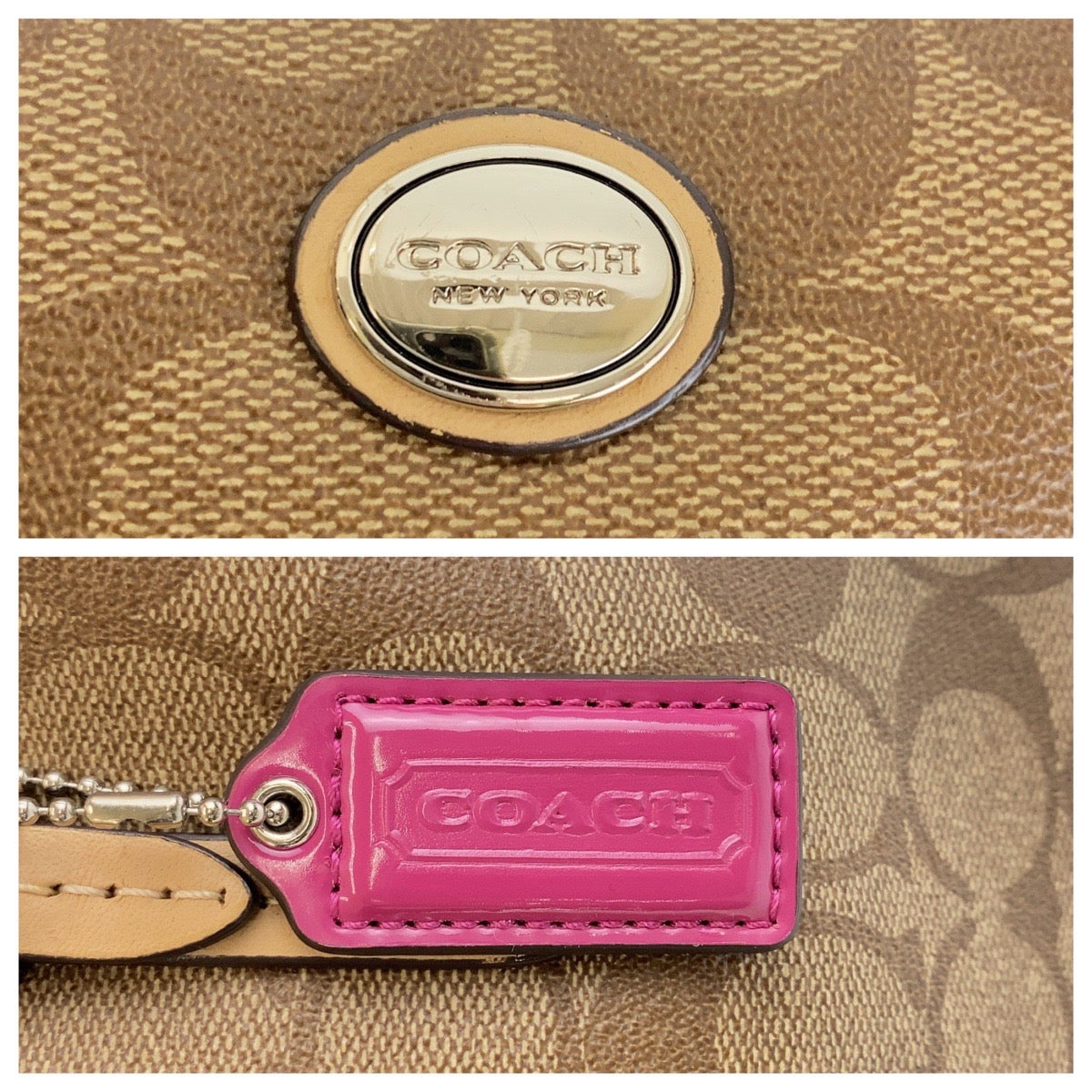 16087
COACH コーチ シグネチャー ベージュ シルバー金具 PVC / レザー ハンドバッグ ショルダーバッグ 2way  レディース