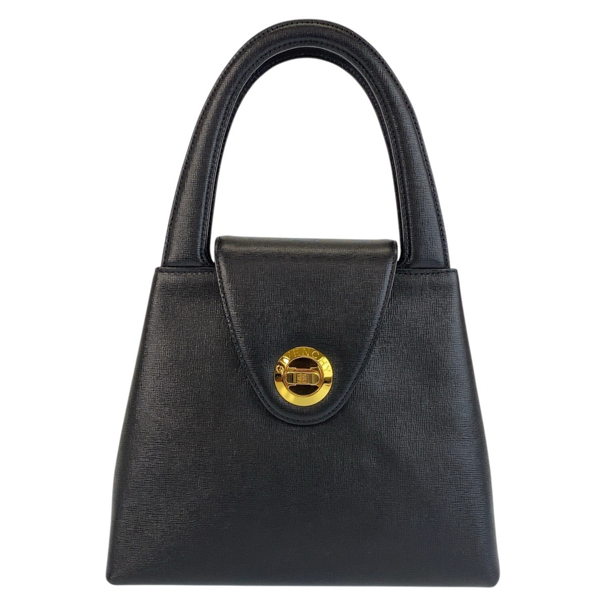 16089
GIVENCHY ジバンシィ ヴィンテージ サークルロゴ ブラック 黒 ゴールド金具 レザー ハンドバッグ  レディース A38