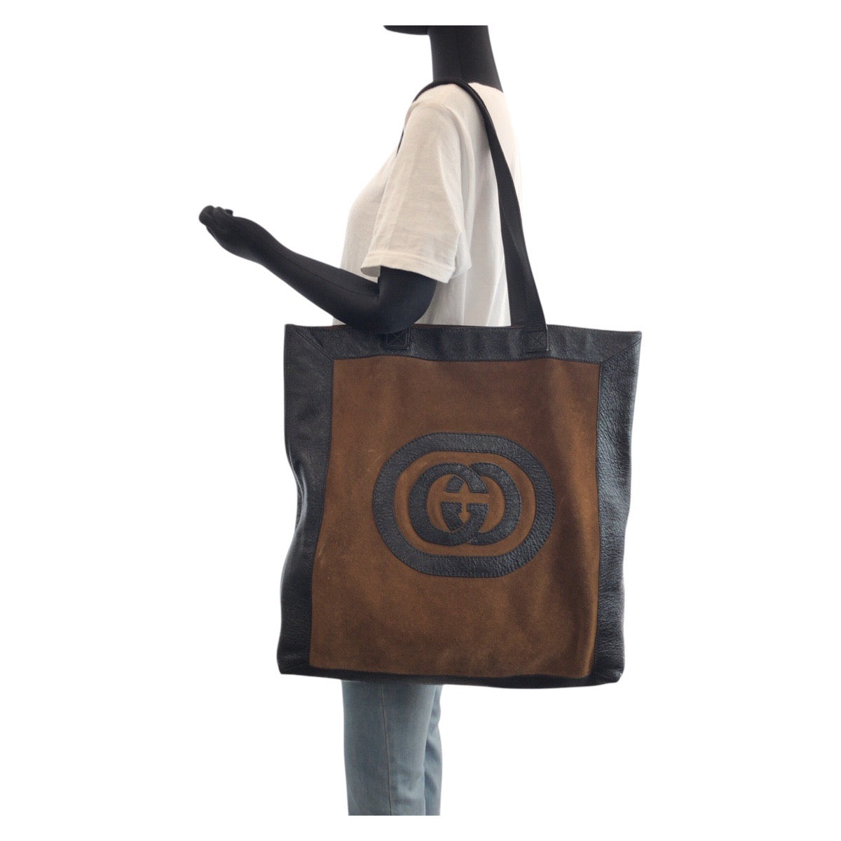 16090
GUCCI グッチ インターロッキング ブラウン ブラック ゴールド金具 スウェード / レザー 519335 トートバッグ ショルダーバッグ 男女兼用  レディース ABP67