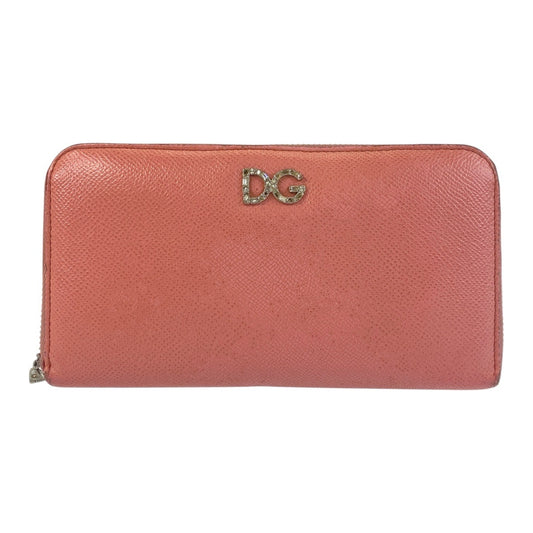 16093
 DOLCE&amp;GABBANA Pink Silver Hardware Leather Long Wallet for Women