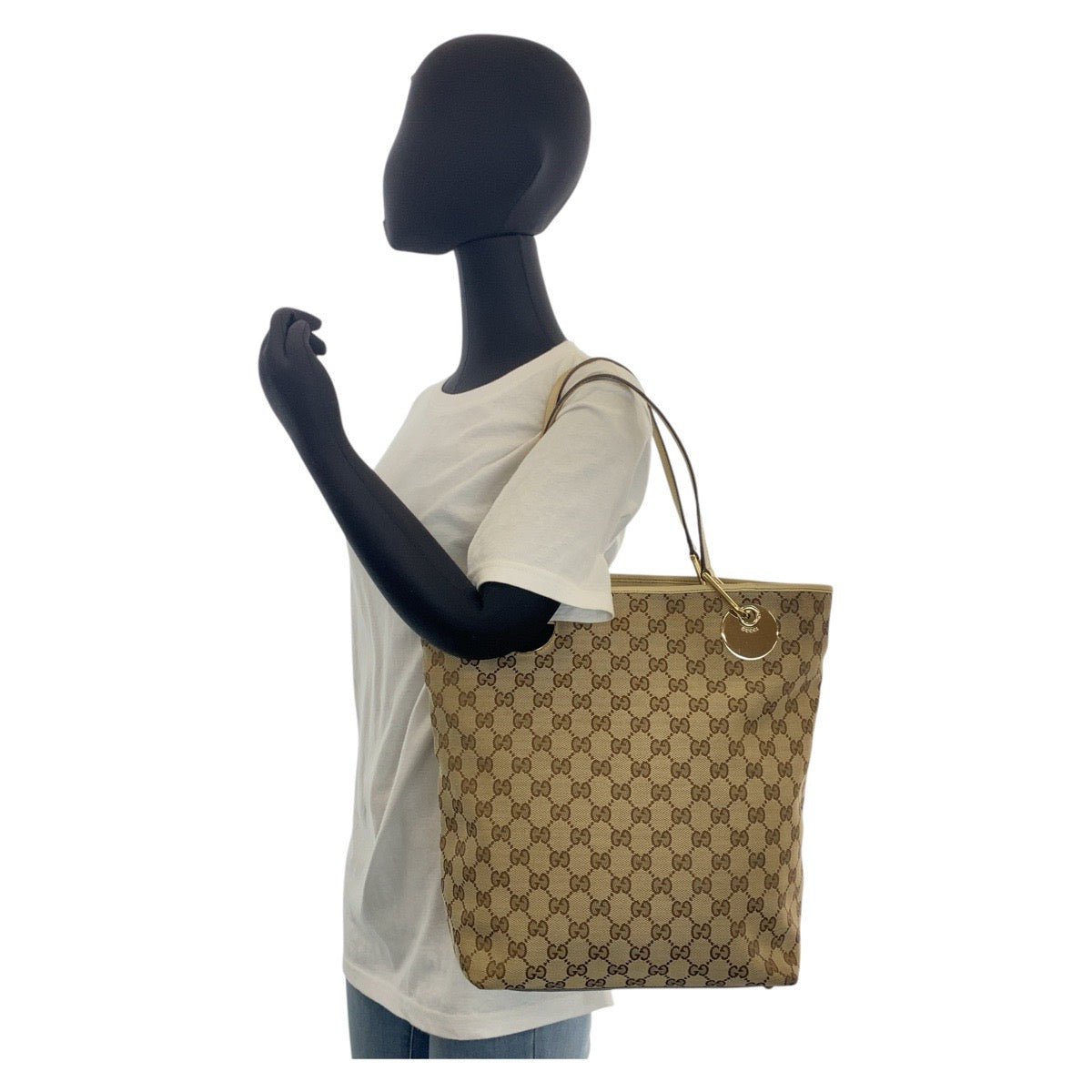 16096
GUCCI グッチ ベージュ ホワイト ゴールド金具 GGキャンバス / レザー 120835 トートバッグ ショルダーバッグ  レディース ABP29