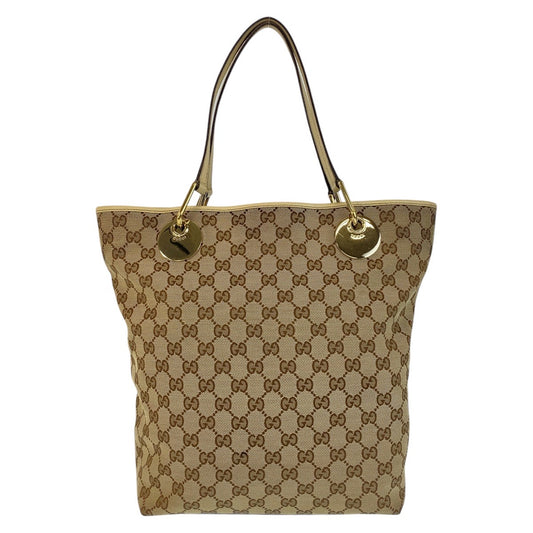 16096
GUCCI グッチ ベージュ ホワイト ゴールド金具 GGキャンバス / レザー 120835 トートバッグ ショルダーバッグ  レディース ABP29