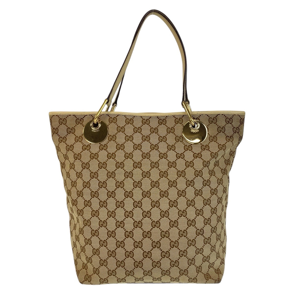 16096
GUCCI グッチ ベージュ ホワイト ゴールド金具 GGキャンバス / レザー 120835 トートバッグ ショルダーバッグ  レディース ABP29