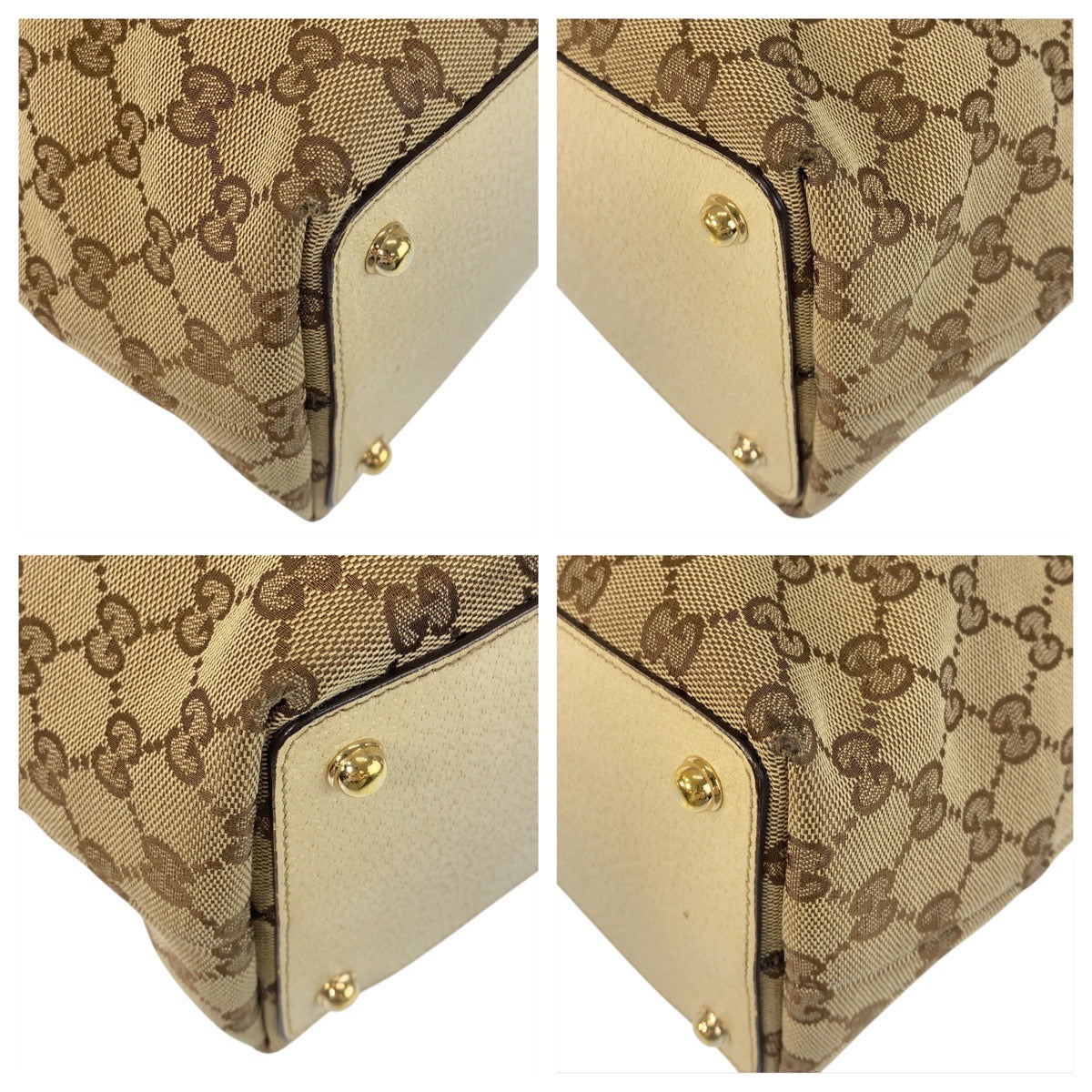 16096
GUCCI グッチ ベージュ ホワイト ゴールド金具 GGキャンバス / レザー 120835 トートバッグ ショルダーバッグ  レディース ABP29
