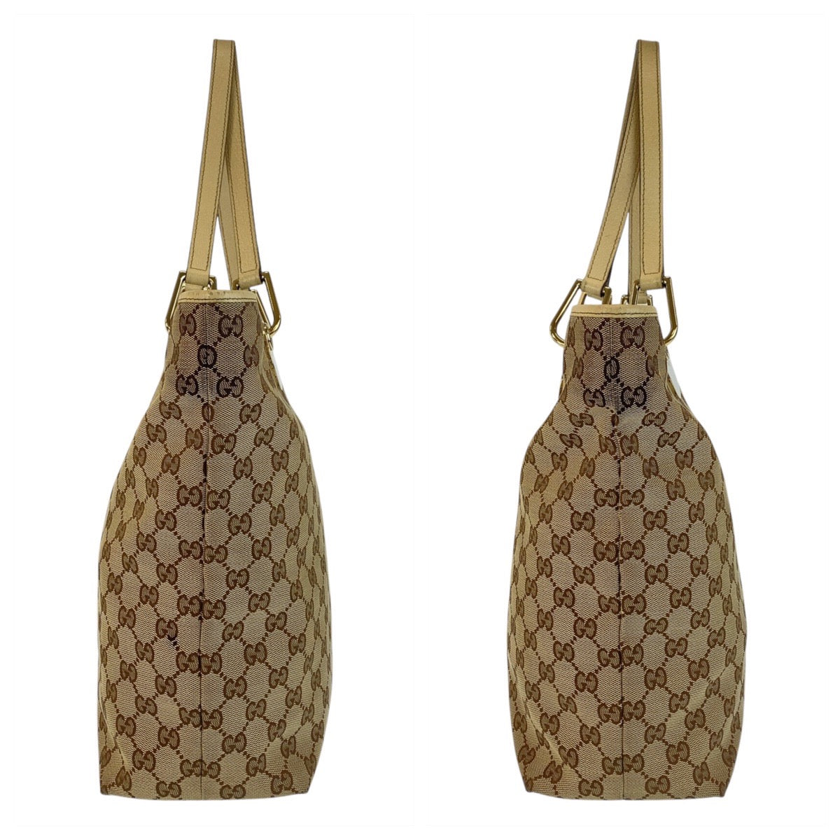 16096
GUCCI グッチ ベージュ ホワイト ゴールド金具 GGキャンバス / レザー 120835 トートバッグ ショルダーバッグ  レディース ABP29