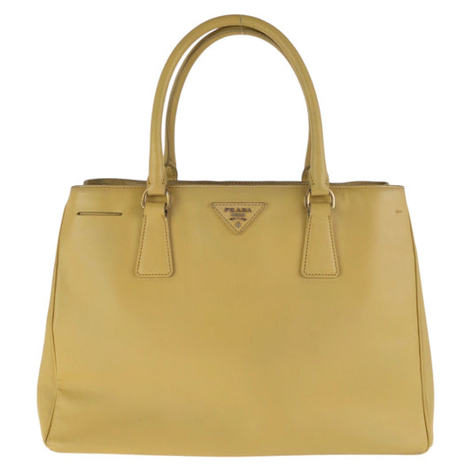 16098
PRADA プラダ サフィアーノ ガレリア 三角ロゴプレート イエロー ゴールド金具 レザー トートバッグ ショルダーバッグ  レディース AB58