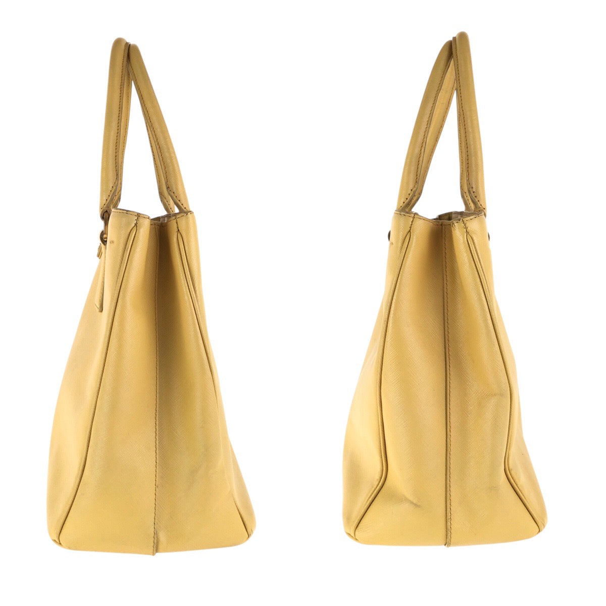 16098
PRADA プラダ サフィアーノ ガレリア 三角ロゴプレート イエロー ゴールド金具 レザー トートバッグ ショルダーバッグ  レディース AB58