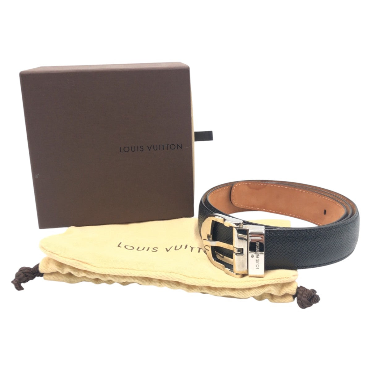 16112
LOUIS VUITTON ルイヴィトン サンチュールクラシック ブラック 黒 ブラウン シルバー レザー / メタル M6843 ベルト  メンズ A27