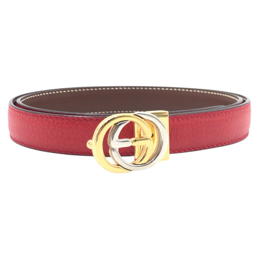 16115
GUCCI グッチ GGロゴ レッド ゴールド レザー / メタル ベルト  レディース A22