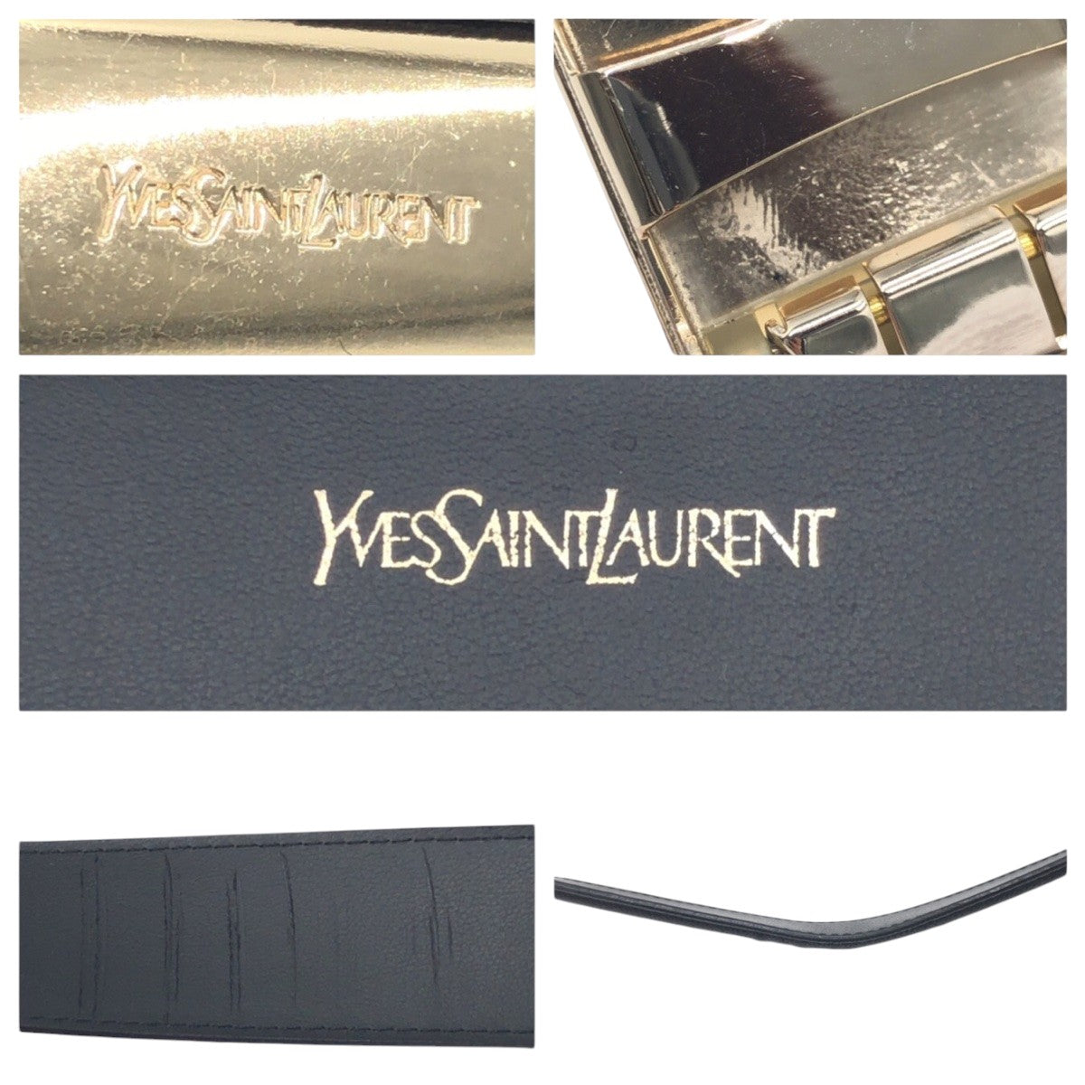 16119
YVES SAINT LAURENT イヴ サンローラン ヴィンテージ YSL ブラック シルバー レザー ベルト 男女兼用  メンズ