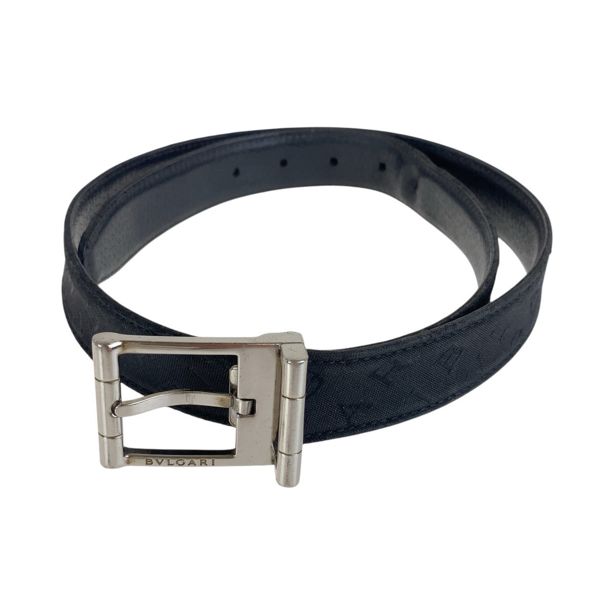 16124
BVLGARI ブルガリ ロゴマニア ブラック 黒 シルバー金具 キャンバス / レザー ベルト 男女兼用  メンズ