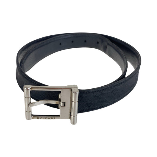 16124
BVLGARI ブルガリ ロゴマニア ブラック 黒 シルバー金具 キャンバス / レザー ベルト 男女兼用  メンズ