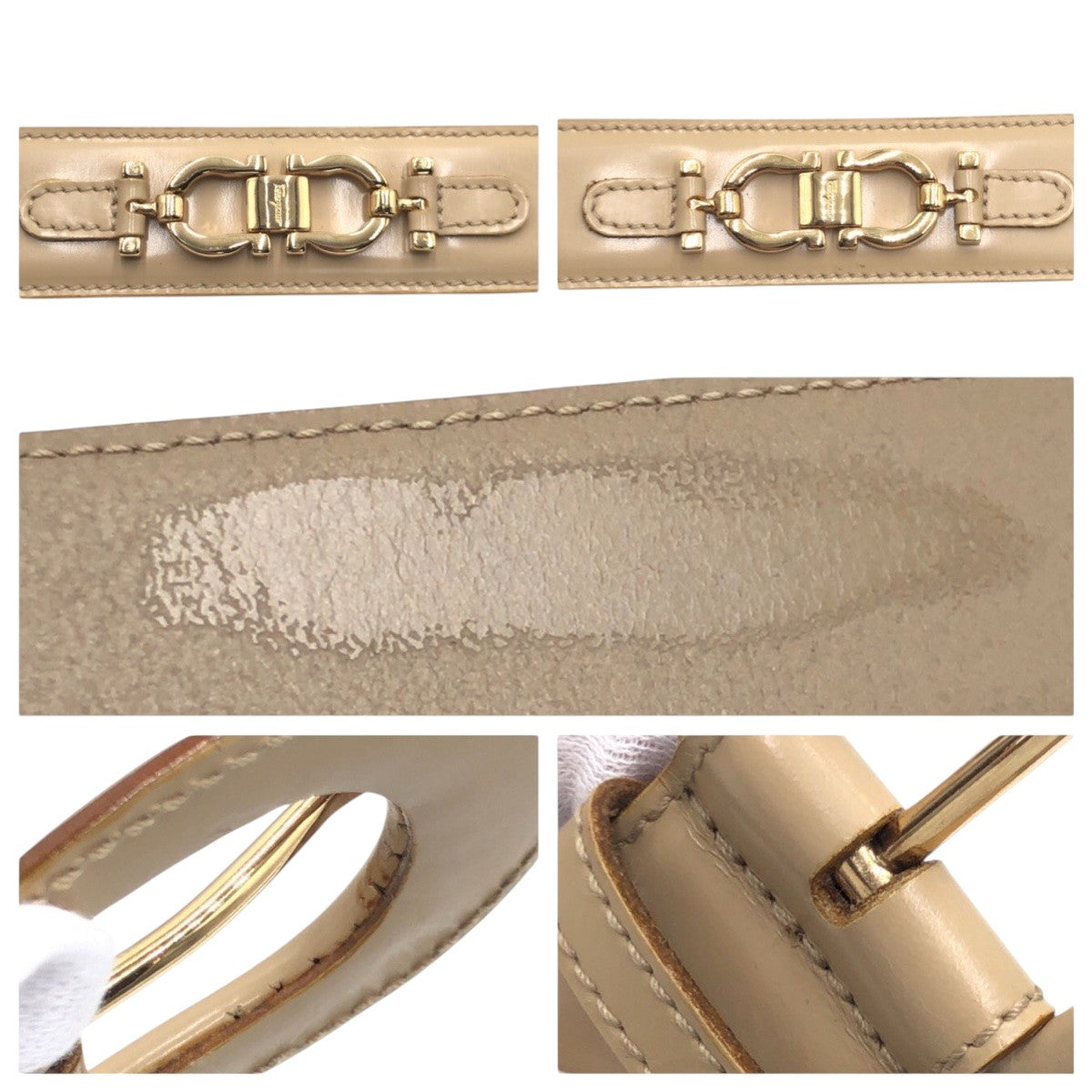 16126
Salvatore Ferragamo サルヴァトーレフェラガモ ヴィンテージ ベージュ レザー 6550 ベルト  レディース A17