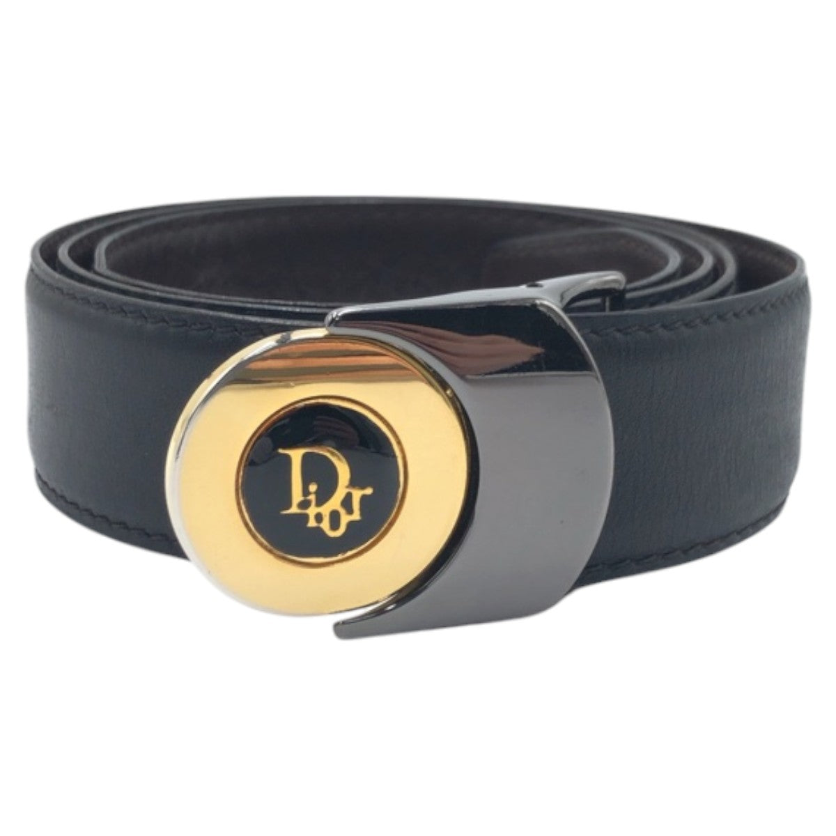 16127
Christian Dior クリスチャンディオール ヴィンテージ ブラック 黒 ゴールド レザー / メタル D9285 ベルト  レディース ABP9