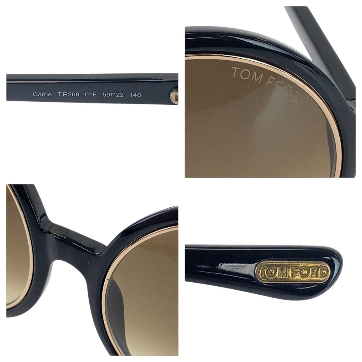 16166
TOM FORD トムフォード ブラック ブラウン ゴールド金具 プラスチック TF268 01F 59□22 140 サングラス ボストン  メンズ