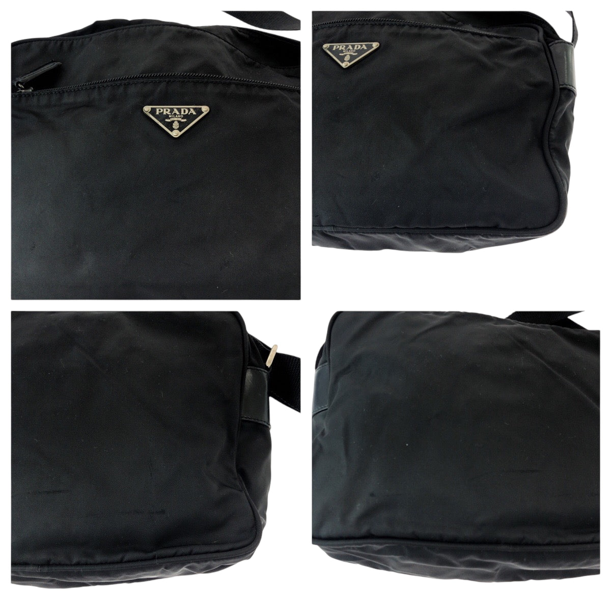 16172
PRADA プラダ テスート 三角ロゴプレート ブラック 黒 シルバー金具 ナイロン ショルダーバッグ ポシェット  レディース ABP33