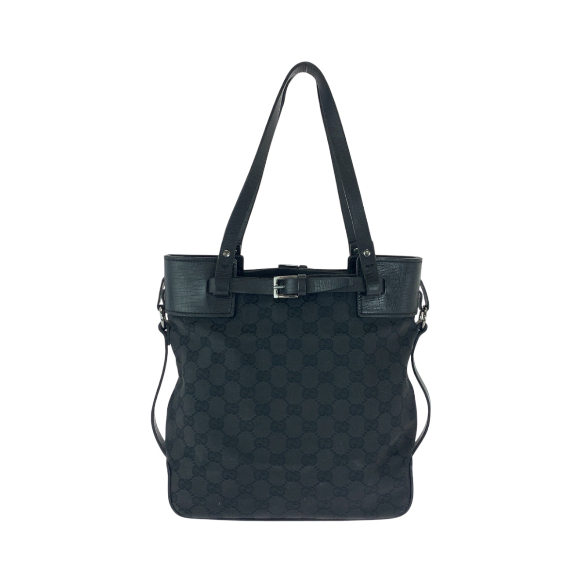 16173
GUCCI グッチ ブラック 黒 シルバー金具 GGキャンバス 107757 トートバッグ ショルダーバッグ  レディース AB29