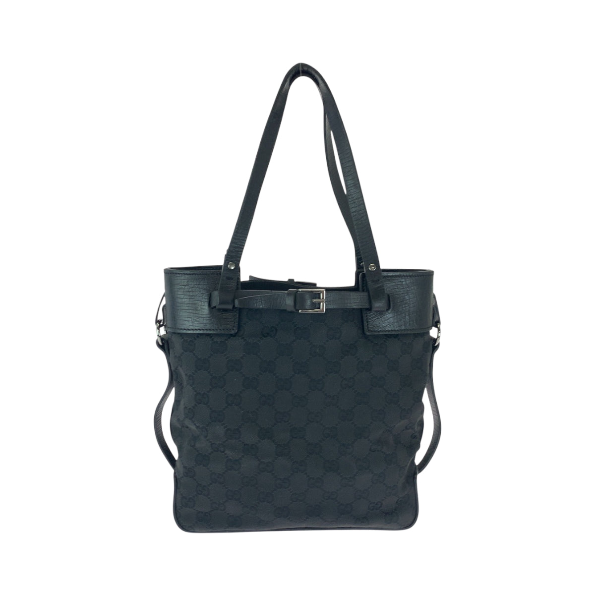 16173
GUCCI グッチ ブラック 黒 シルバー金具 GGキャンバス 107757 トートバッグ ショルダーバッグ  レディース AB29