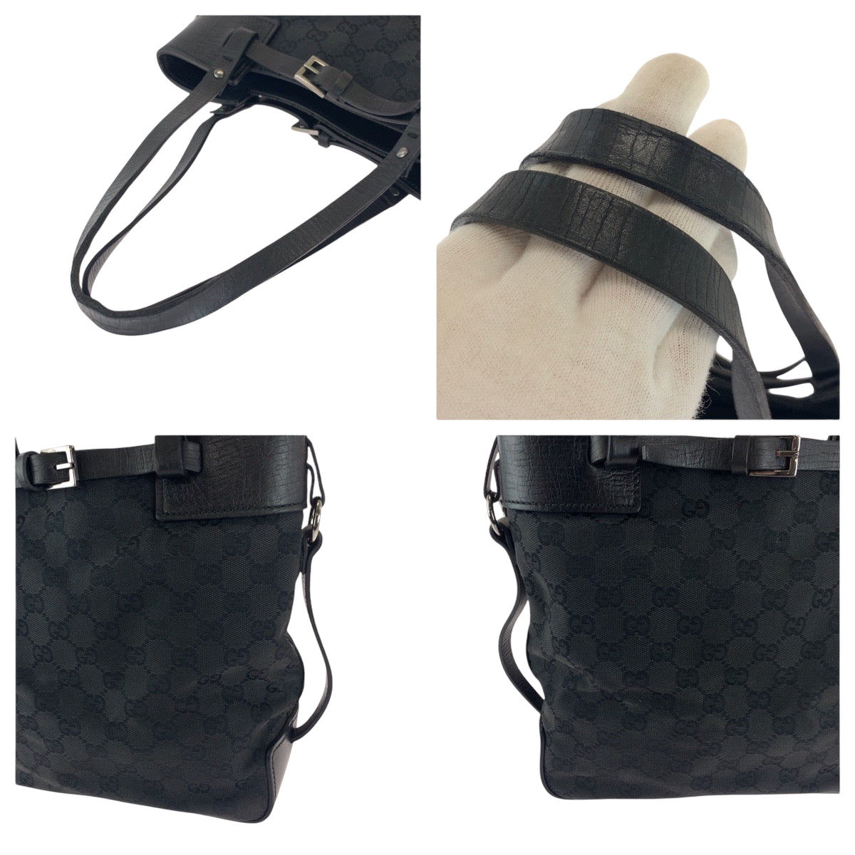 16173
GUCCI グッチ ブラック 黒 シルバー金具 GGキャンバス 107757 トートバッグ ショルダーバッグ  レディース AB29