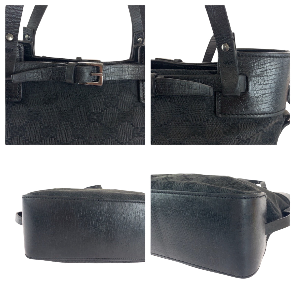 16173
GUCCI グッチ ブラック 黒 シルバー金具 GGキャンバス 107757 トートバッグ ショルダーバッグ  レディース AB29