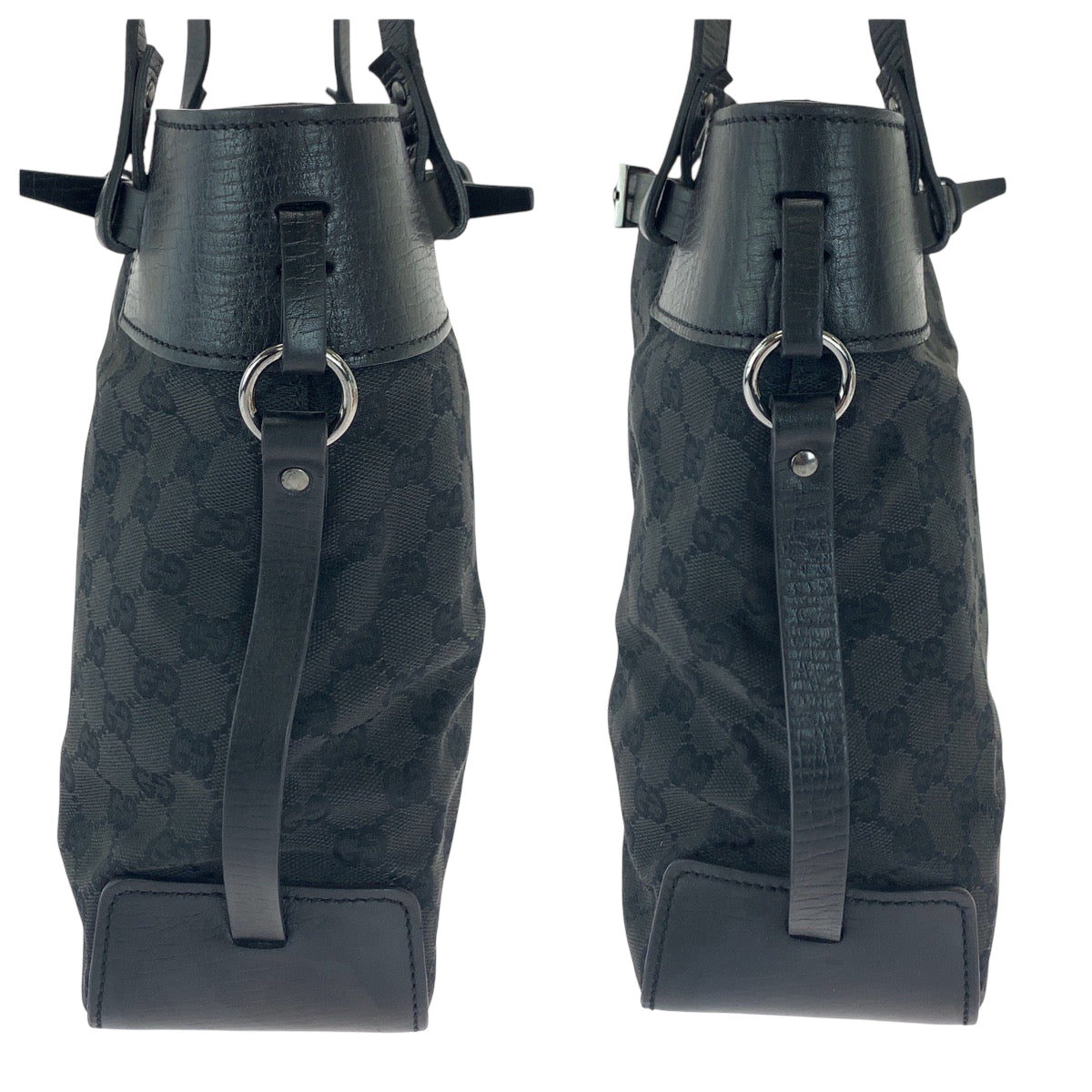 16173
GUCCI グッチ ブラック 黒 シルバー金具 GGキャンバス 107757 トートバッグ ショルダーバッグ  レディース AB29