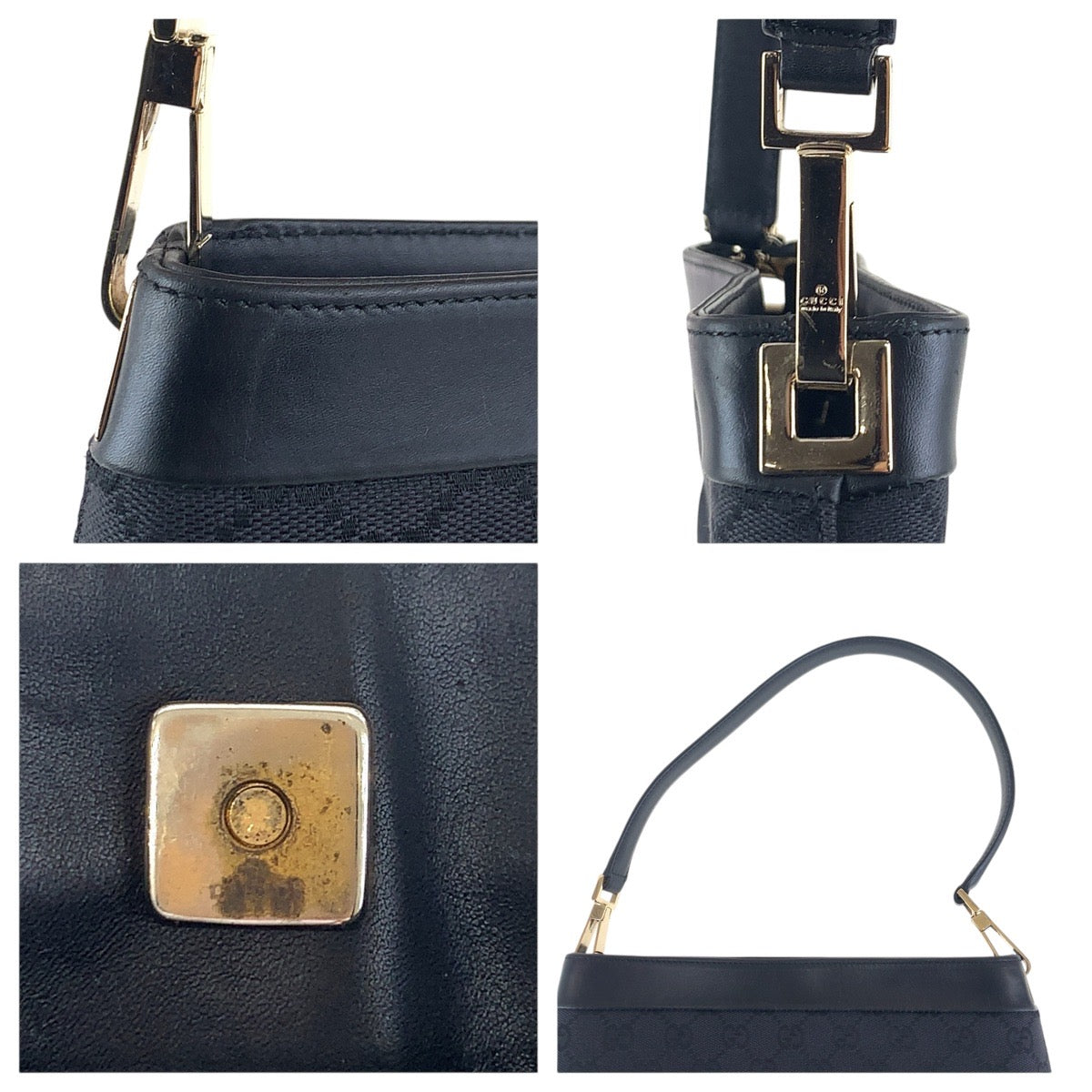 16179
GUCCI グッチ ブラック 黒 ゴールド金具 GGキャンバス / レザー 001 4231 ショルダーバッグ  レディース ABP38