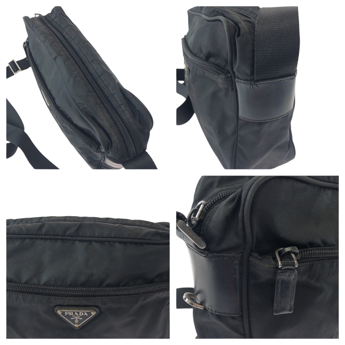 16185
PRADA プラダ テスート 三角ロゴプレート ブラック 黒 シルバー金具 ナイロン BT0166 ショルダーバッグ ポシェット  レディース AB26