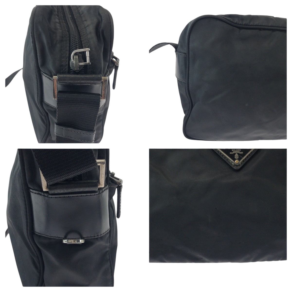 16185
PRADA プラダ テスート 三角ロゴプレート ブラック 黒 シルバー金具 ナイロン BT0166 ショルダーバッグ ポシェット  レディース AB26