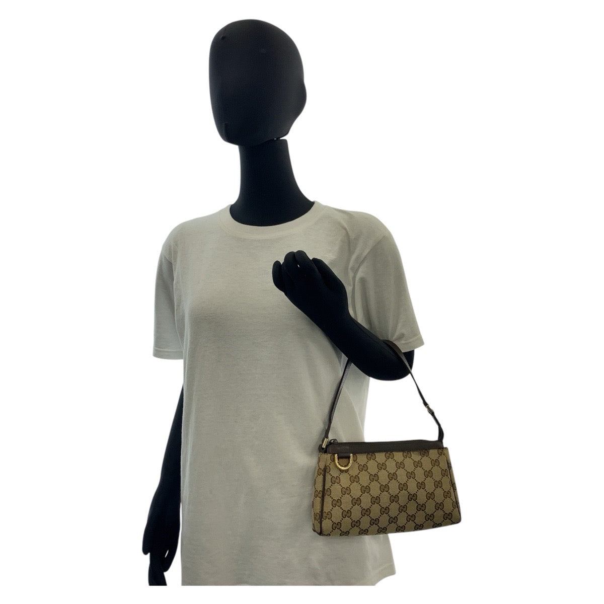 16186
GUCCI グッチ アビー ベージュ ブラウン ゴールド金具 GGキャンバス / レザー 145750 ハンドバッグ アクセサリーポーチ  レディース