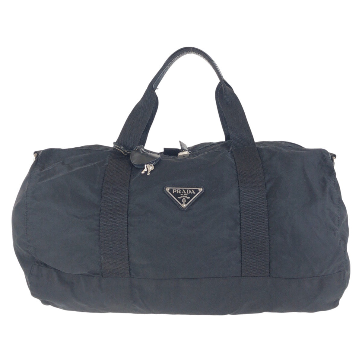 16188
PRADA プラダ テスート 三角ロゴプレート ブラック 黒 シルバー金具 ナイロン ボストンバッグ 男女兼用  レディース