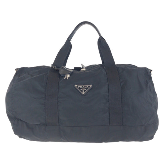 16188
PRADA プラダ テスート 三角ロゴプレート ブラック 黒 シルバー金具 ナイロン ボストンバッグ 男女兼用  レディース