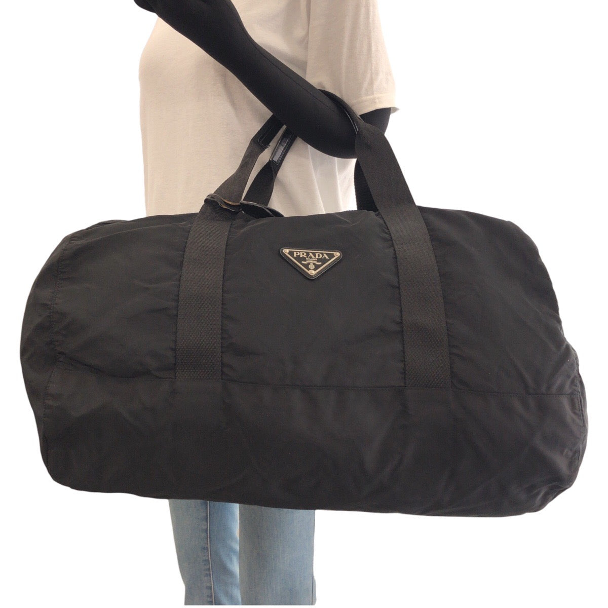 16188
PRADA プラダ テスート 三角ロゴプレート ブラック 黒 シルバー金具 ナイロン ボストンバッグ 男女兼用  レディース