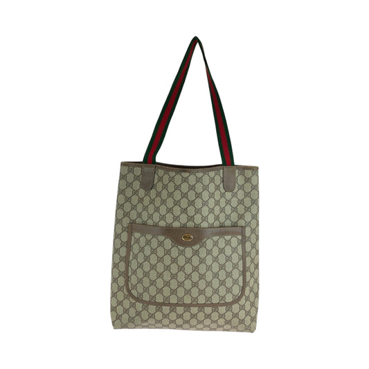 16189
GUCCI グッチ ヴィンテージ オールドグッチ シェリーライン ベージュ ブラウン ゴールド金具 GGスプリームキャンバス 39 02 003 トートバッグ ショルダーバッグ  レディース