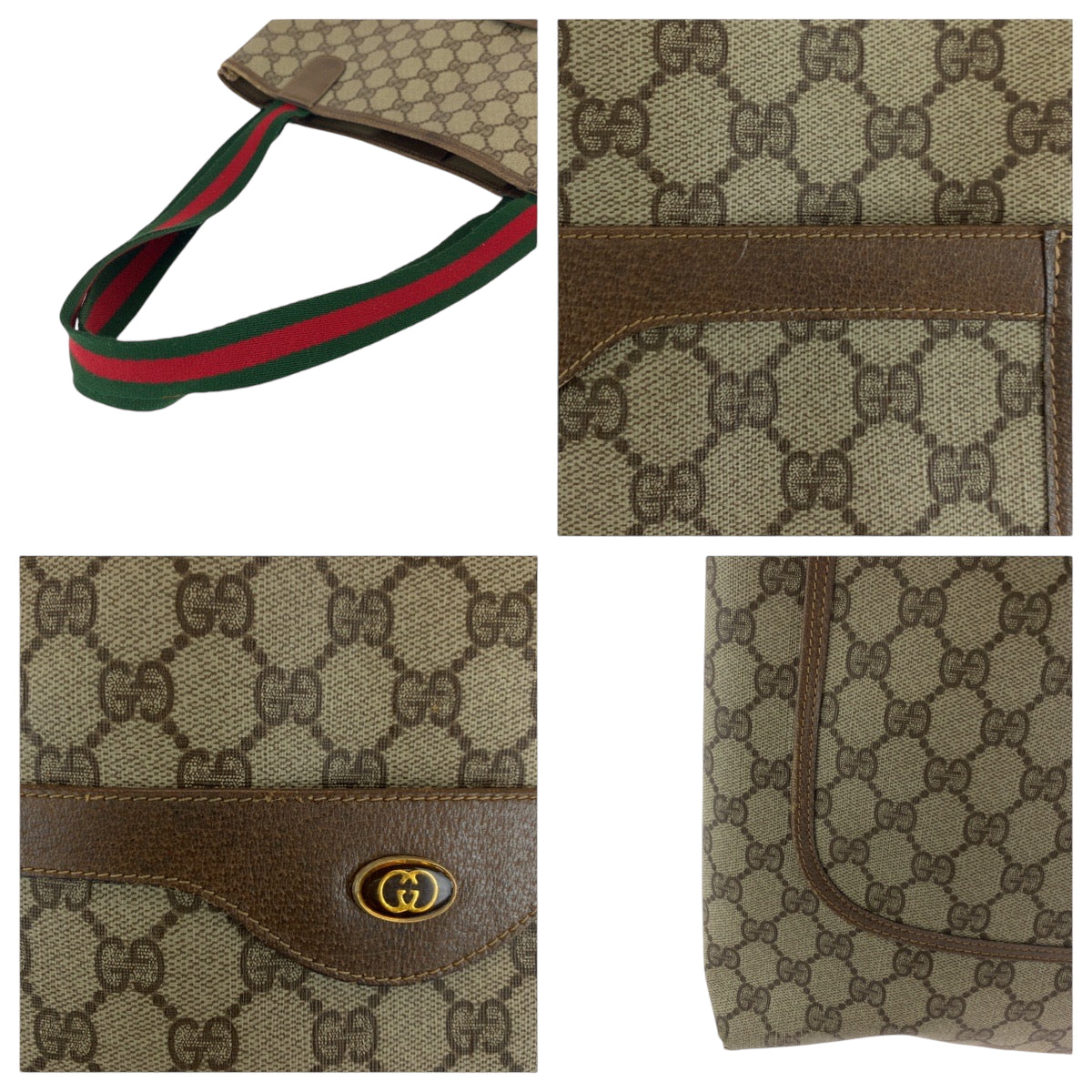 16189
GUCCI グッチ ヴィンテージ オールドグッチ シェリーライン ベージュ ブラウン ゴールド金具 GGスプリームキャンバス 39 02 003 トートバッグ ショルダーバッグ  レディース