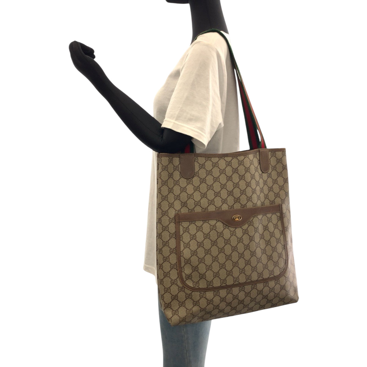 16189
GUCCI グッチ ヴィンテージ オールドグッチ シェリーライン ベージュ ブラウン ゴールド金具 GGスプリームキャンバス 39 02 003 トートバッグ ショルダーバッグ  レディース