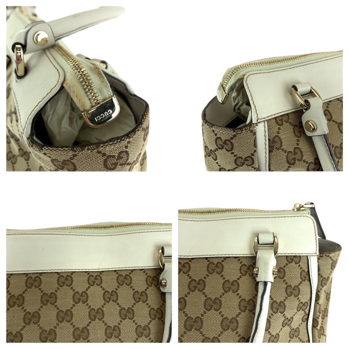 16193
GUCCI グッチ アビー ベージュ ホワイト ゴールド金具 GGキャンバス 189831 トートバッグ ハンドバッグ ショルダーバッグ  レディース ABP44