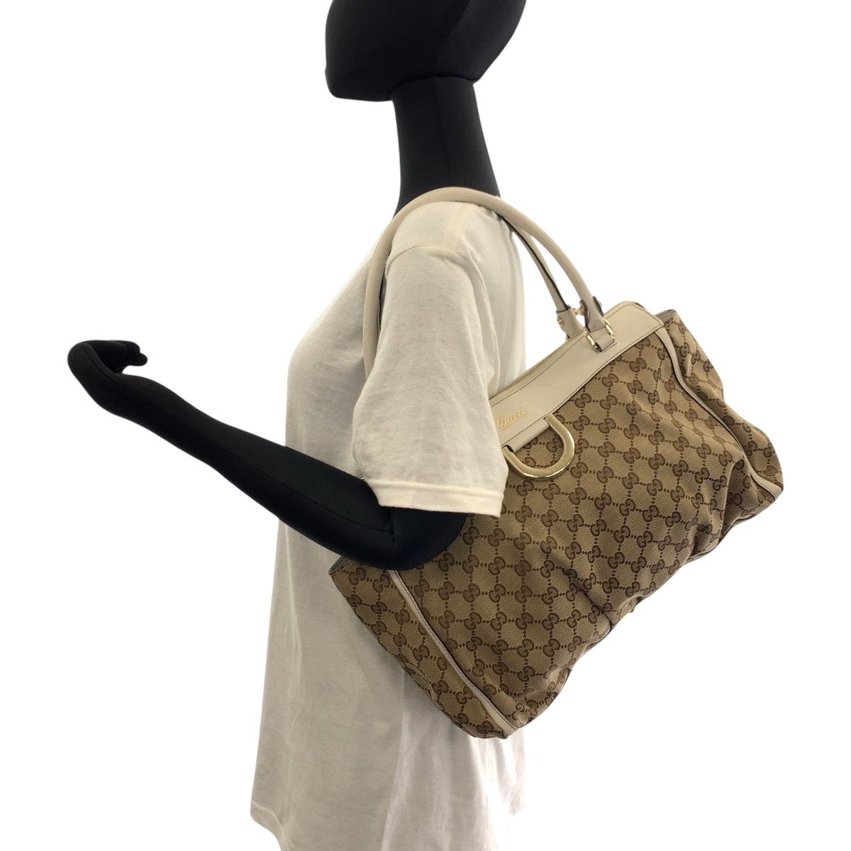 16193
GUCCI グッチ アビー ベージュ ホワイト ゴールド金具 GGキャンバス 189831 トートバッグ ハンドバッグ ショルダーバッグ  レディース ABP44