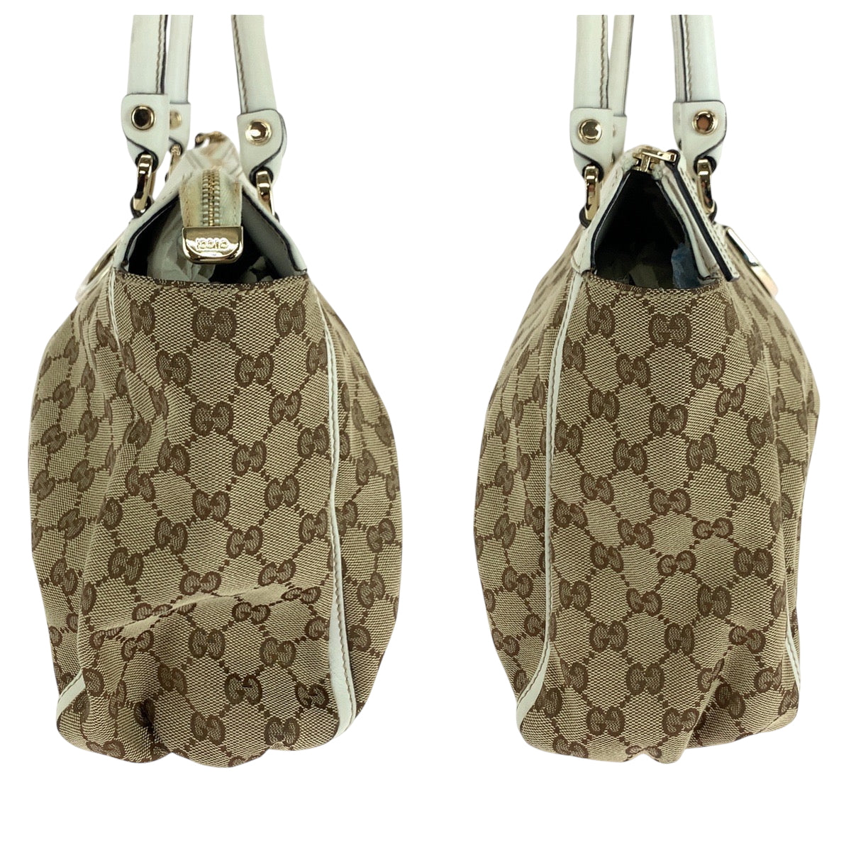 16193
GUCCI グッチ アビー ベージュ ホワイト ゴールド金具 GGキャンバス 189831 トートバッグ ハンドバッグ ショルダーバッグ  レディース ABP44
