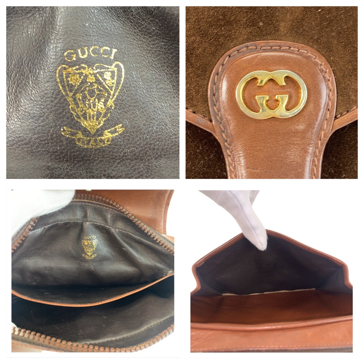 16194
GUCCI グッチ ヴィンテージ オールドグッチ ブラウン ゴールド金具 スウェード / レザー ショルダーバッグ ポシェット  レディース ABP38