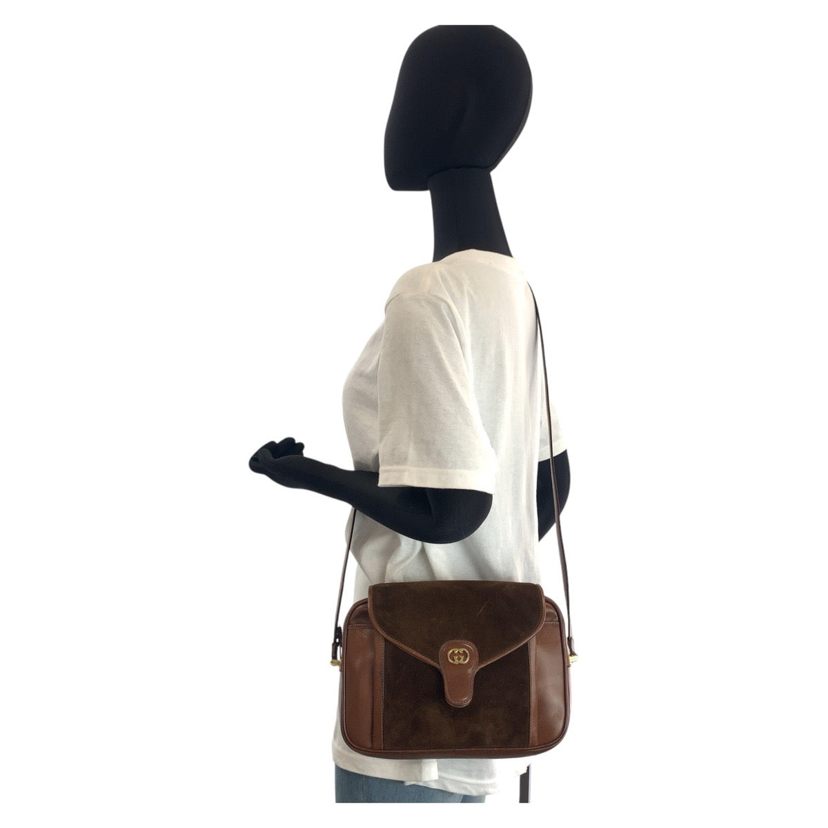 16194
GUCCI グッチ ヴィンテージ オールドグッチ ブラウン ゴールド金具 スウェード / レザー ショルダーバッグ ポシェット  レディース ABP38