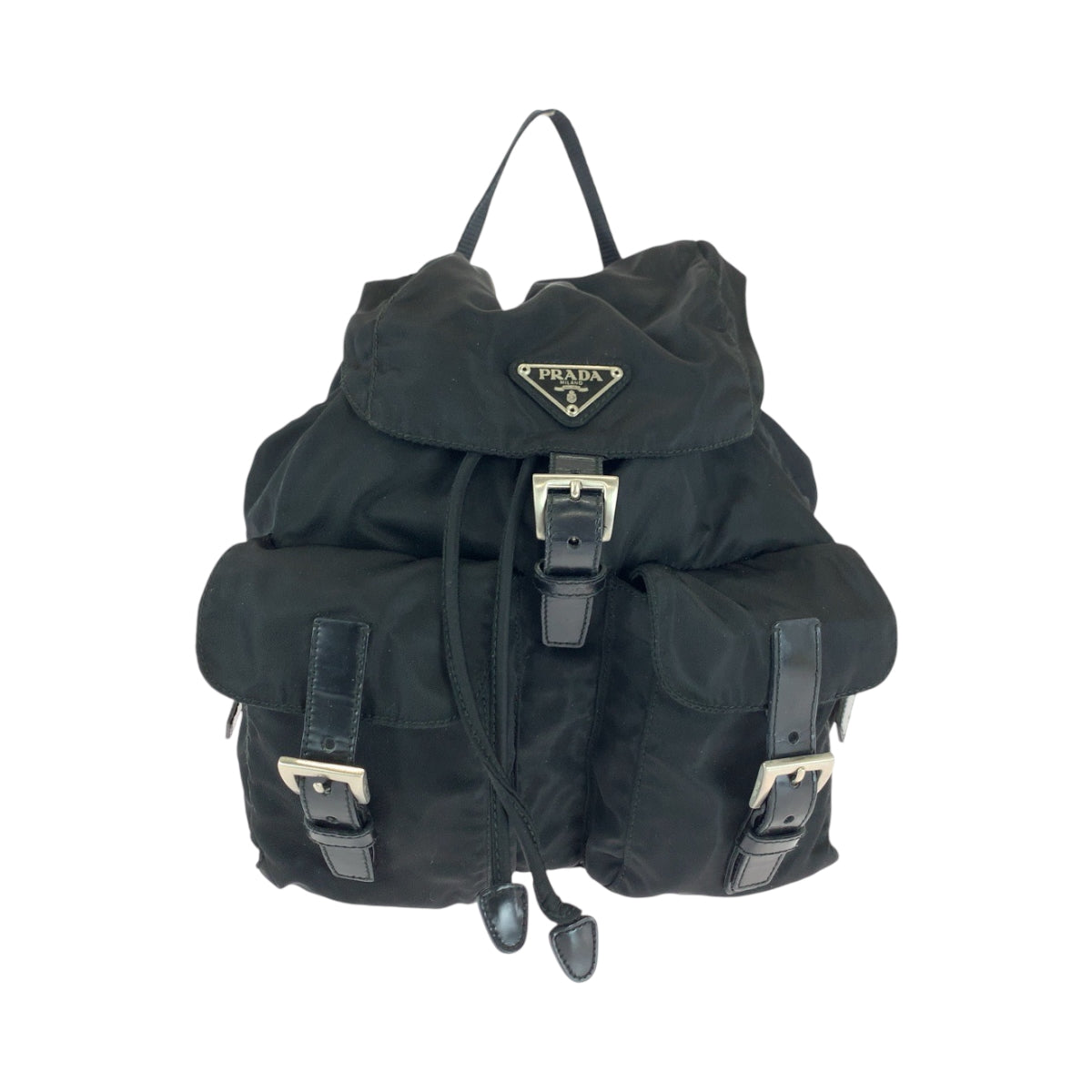16196
PRADA プラダ テスート 三角ロゴプレート ブラック 黒 シルバー金具 ナイロン リュックサック バックパック  レディース ABP41
