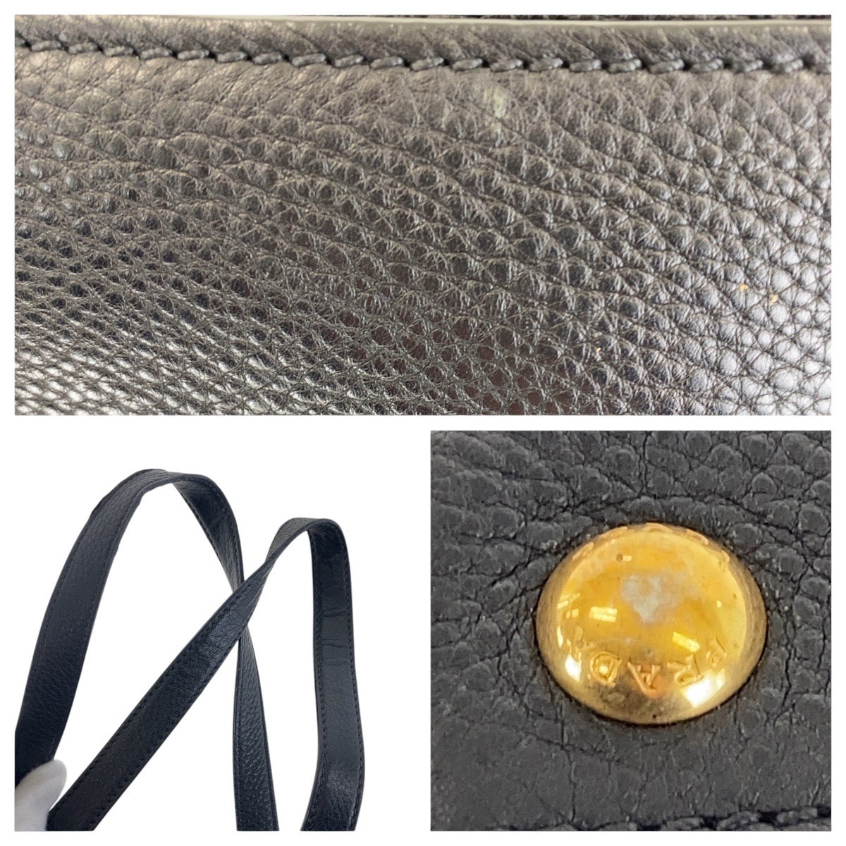 16197
PRADA プラダ ブラック 黒 ゴールド金具 レザー トートバッグ ショルダーバッグ  レディース AB41